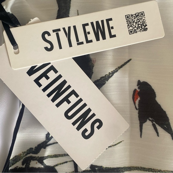 Two Piece Dress Birds & Bamboo Sheath with Duster Mandarin Collar L (StyleWe XL) - Picture 12 of 16